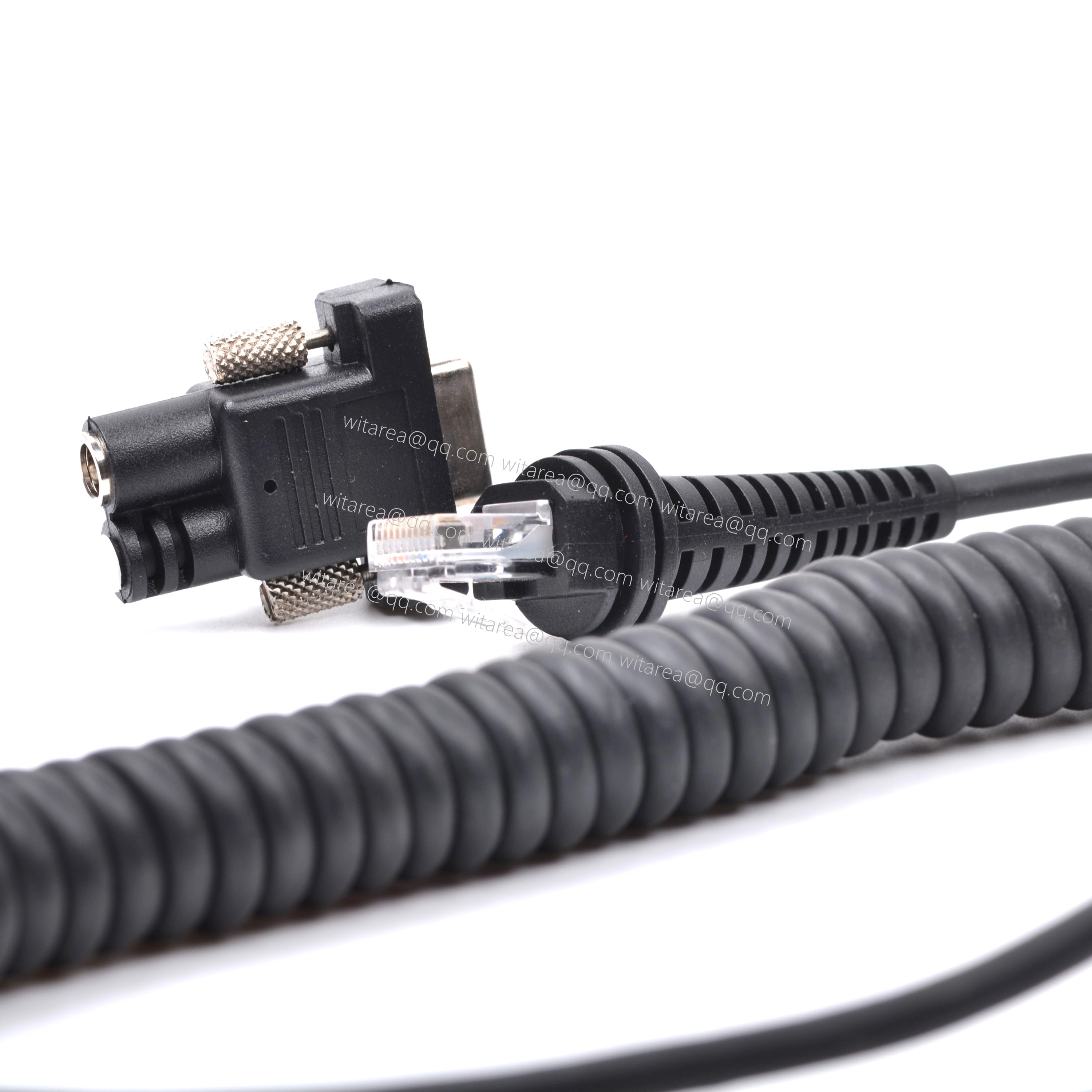 Coiled RS232 DB9 plug with DC 5V cable