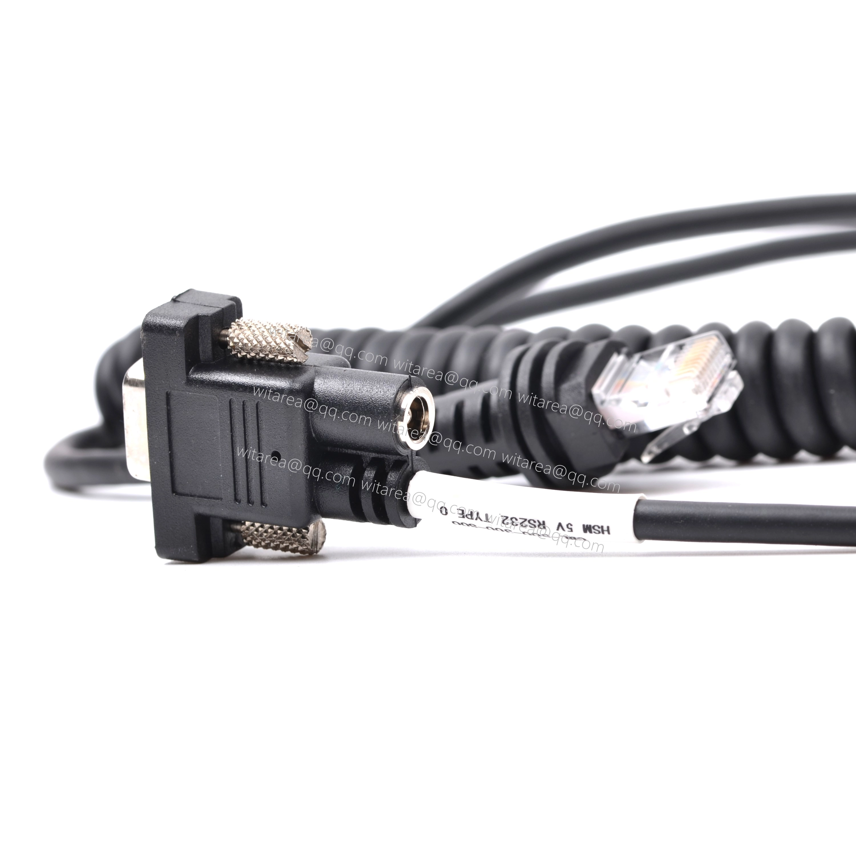 Coiled RS232 DB9 plug with DC 5V cable