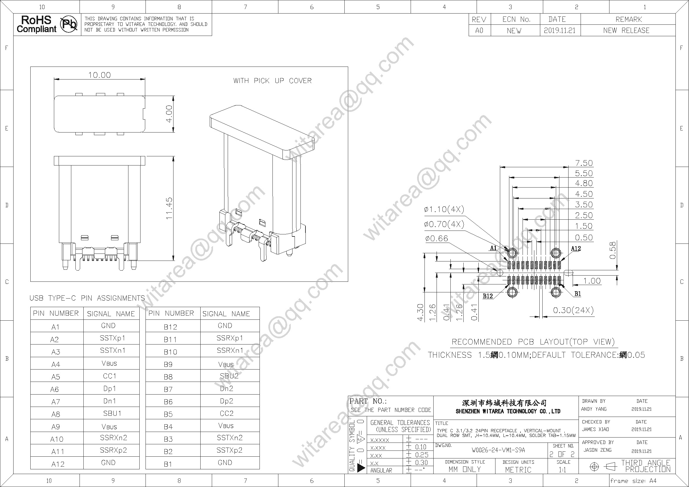 24pin USB Type c Receptacle , type c dual-row SMT connectors with ...