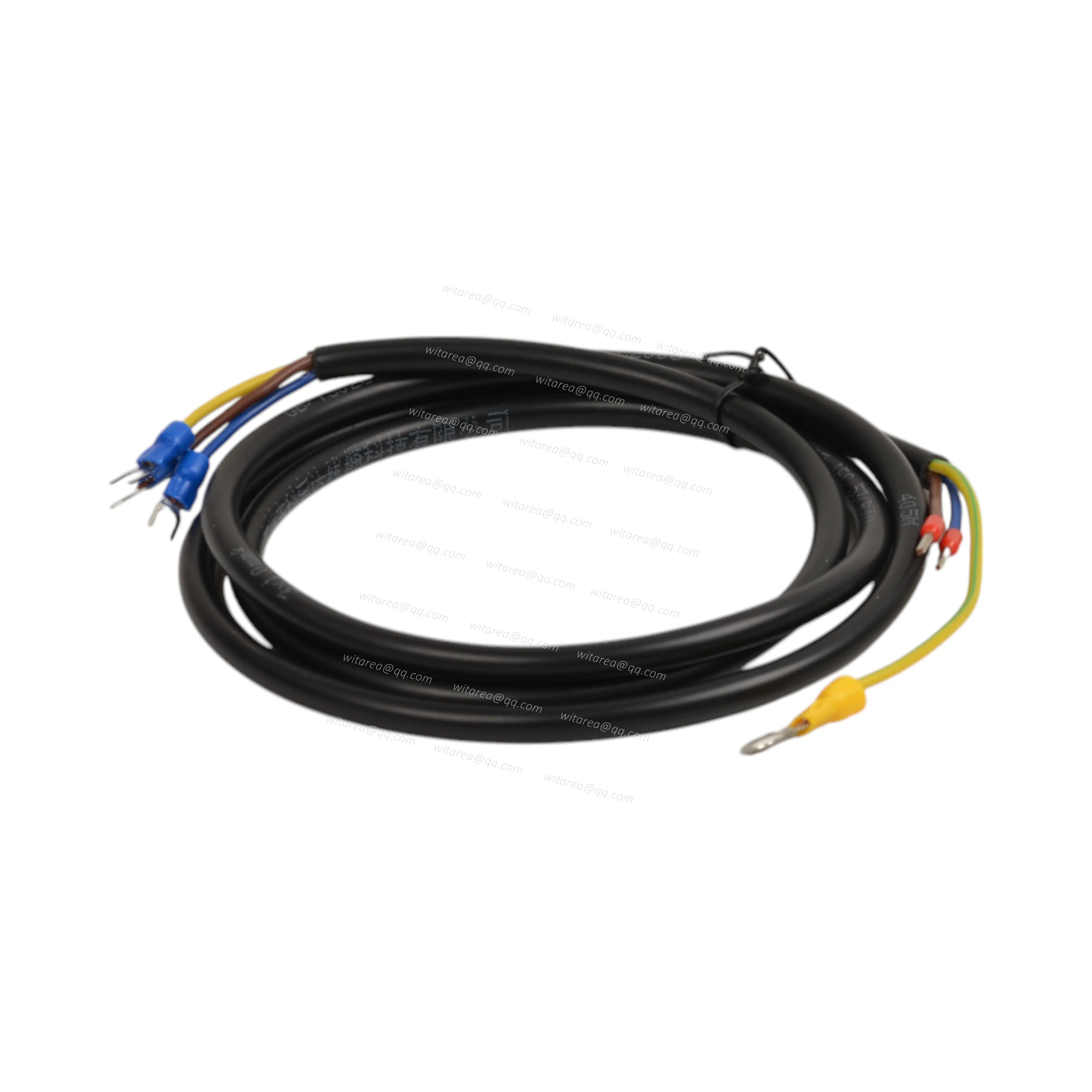 Spade terminal connector to ratchet crimp tubular terminal and ring terminal connector cable