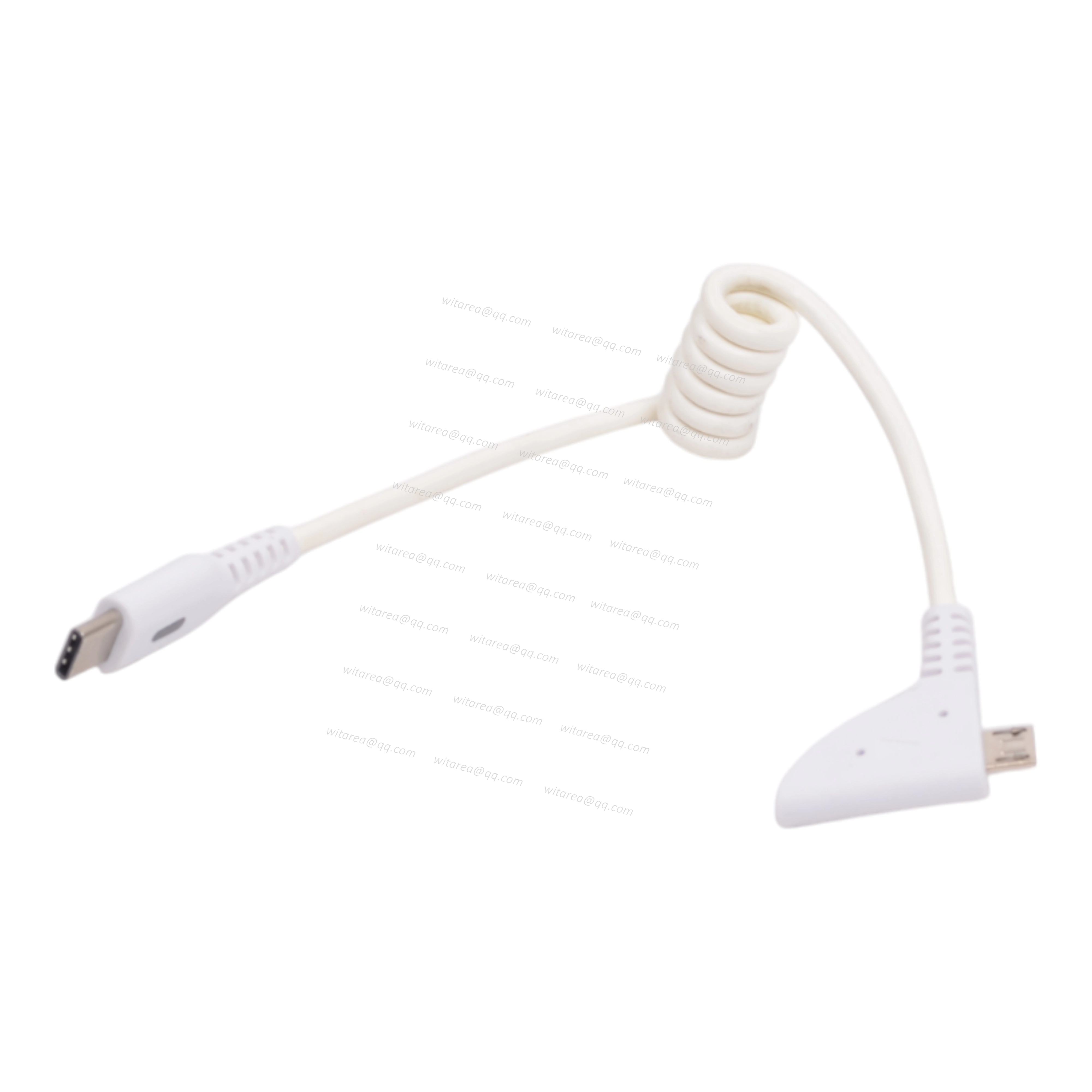 Triangular wing USB 2.0 Micro B male to Type C male coiled cable