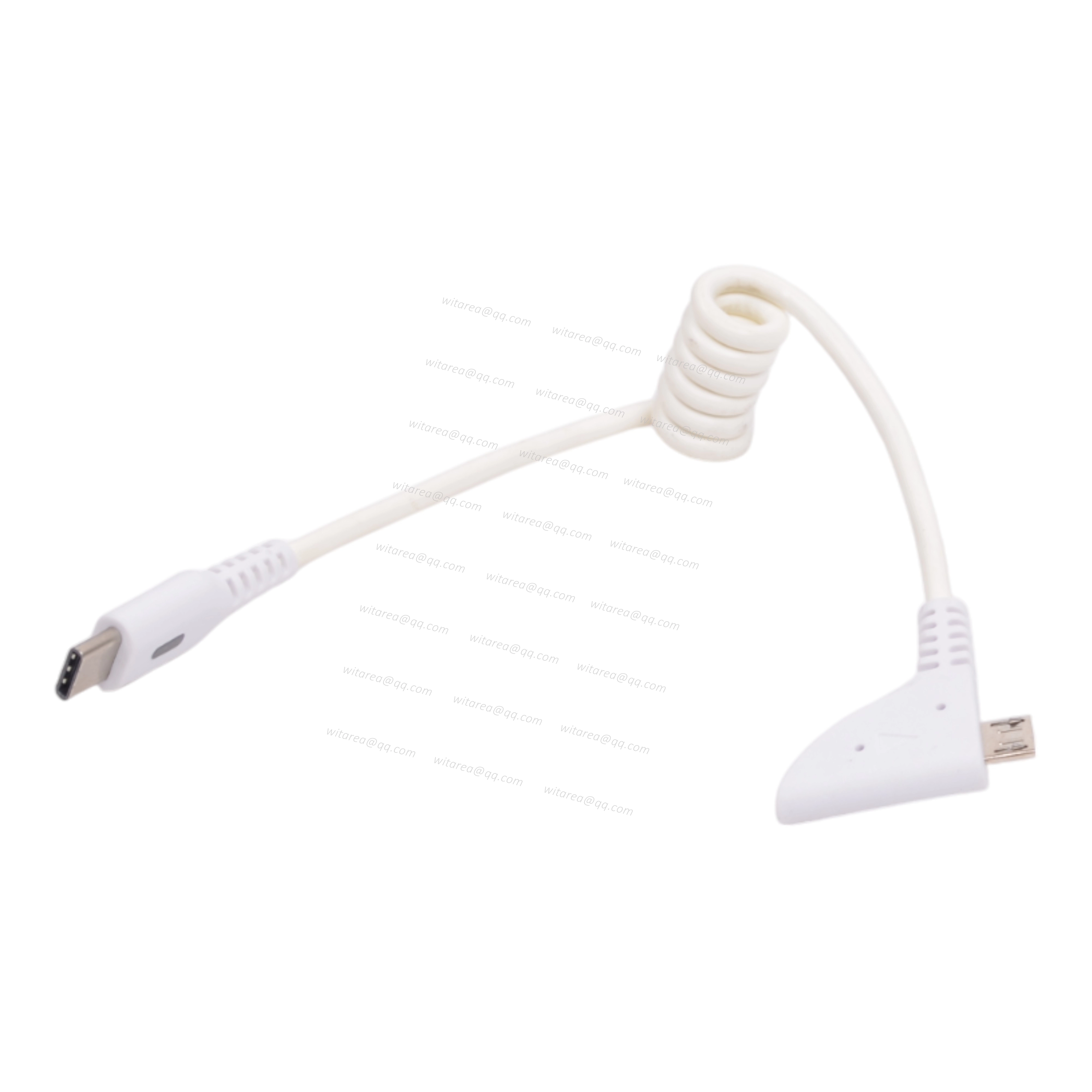 Triangular wing USB 2.0 Micro B male to Type C male coiled cable