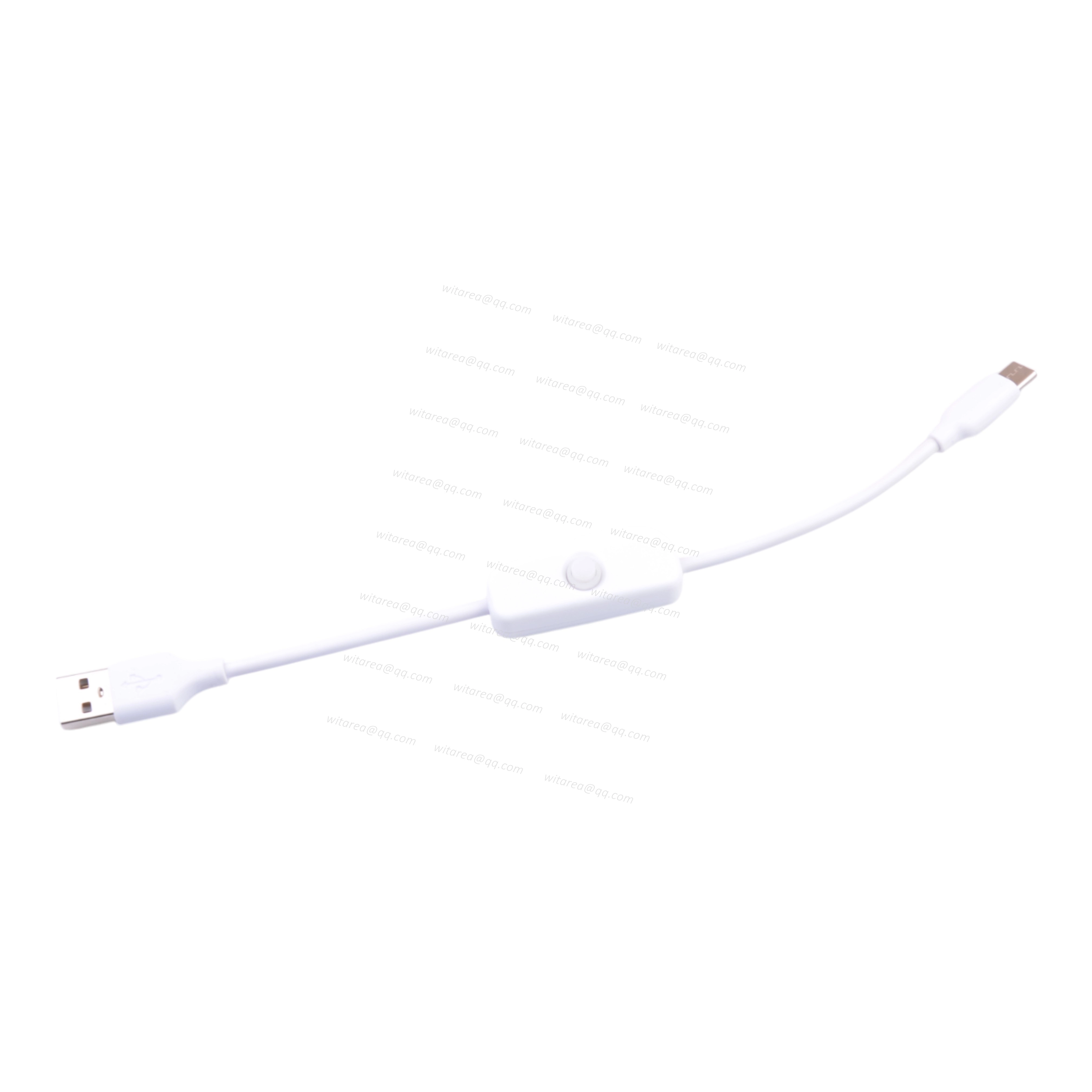 USB-A male to USB-C male cable with on/off switch