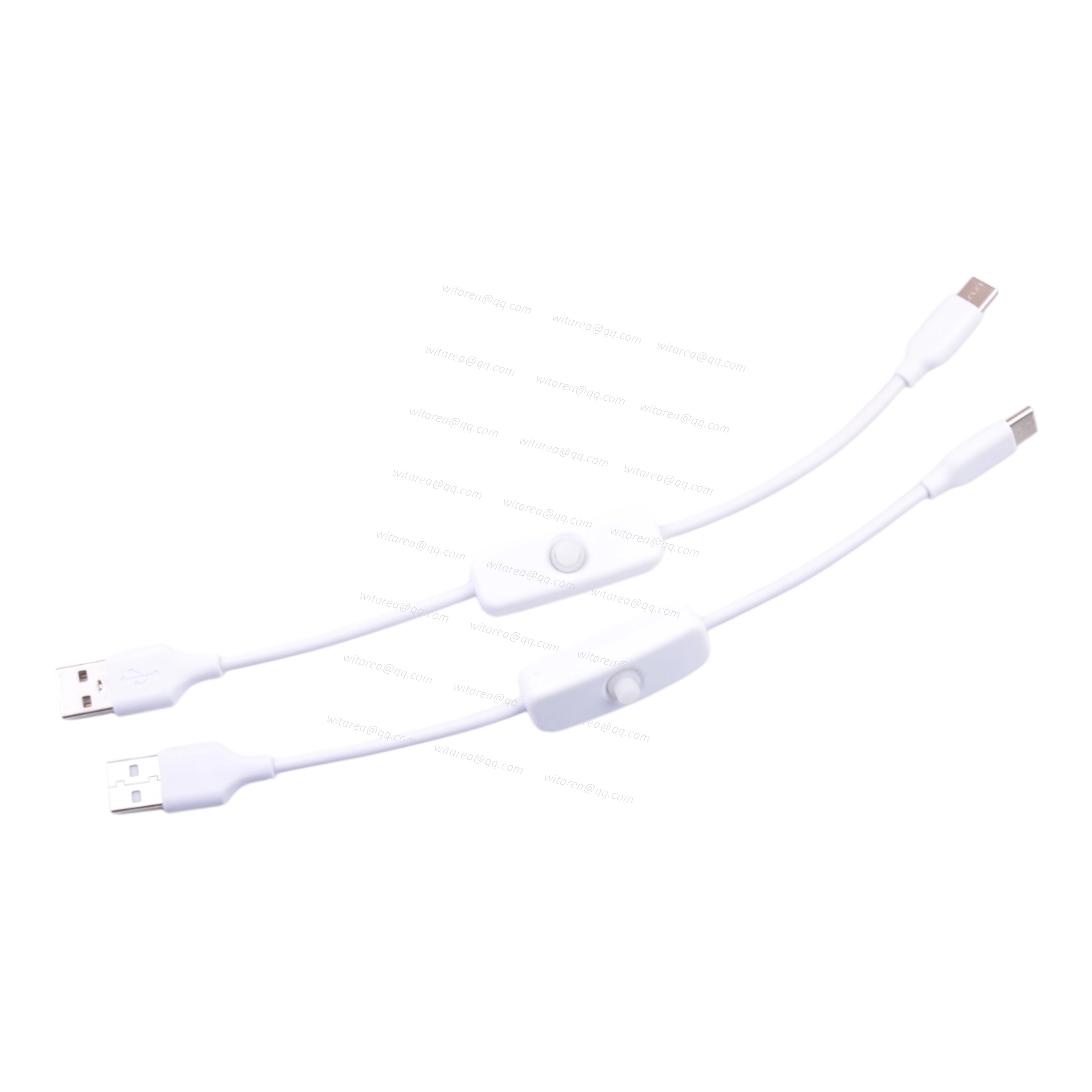 USB-A male to USB-C male cable with on/off switch