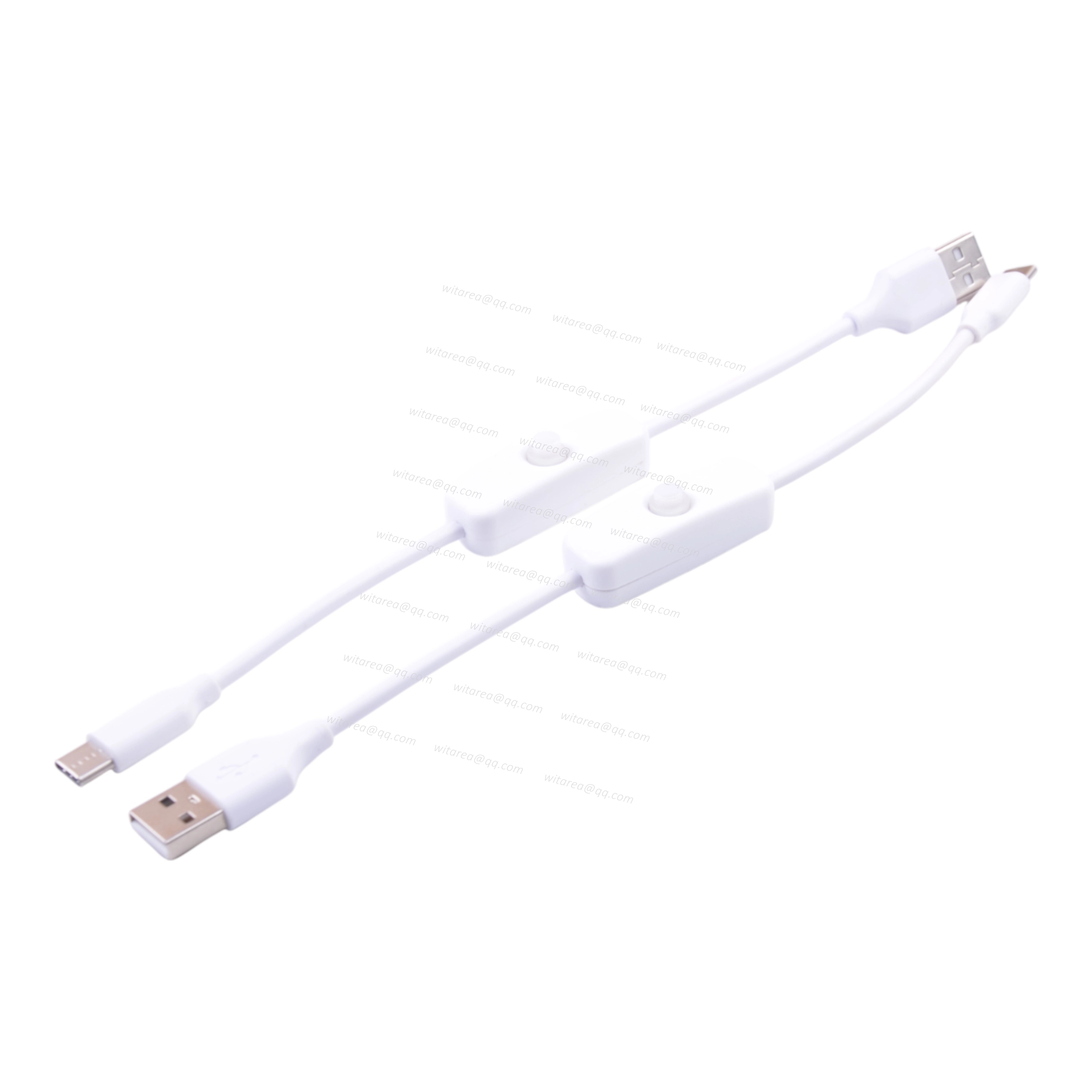USB-A male to USB-C male cable with on/off switch