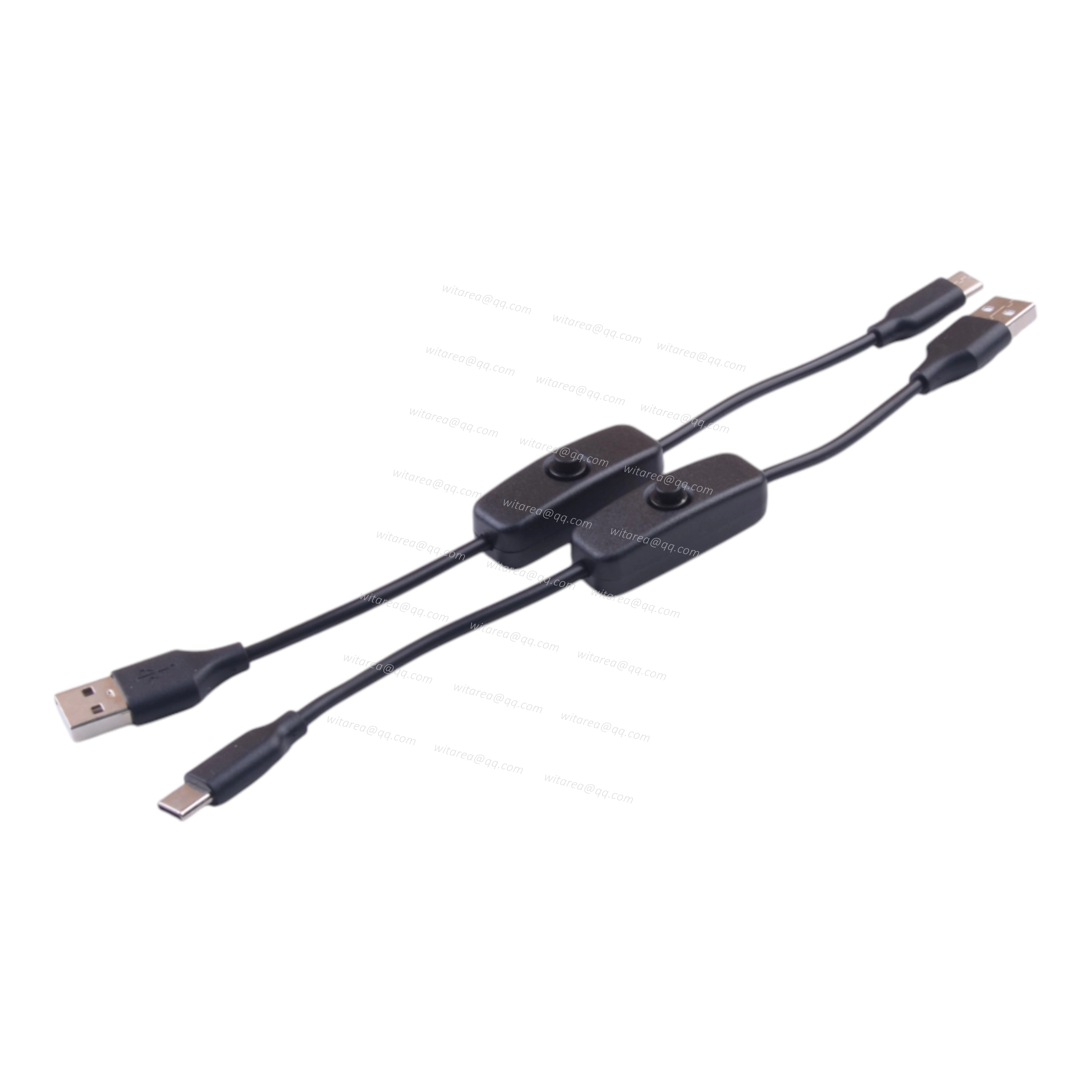 USB-A male to USB-C male cable with on/off switch