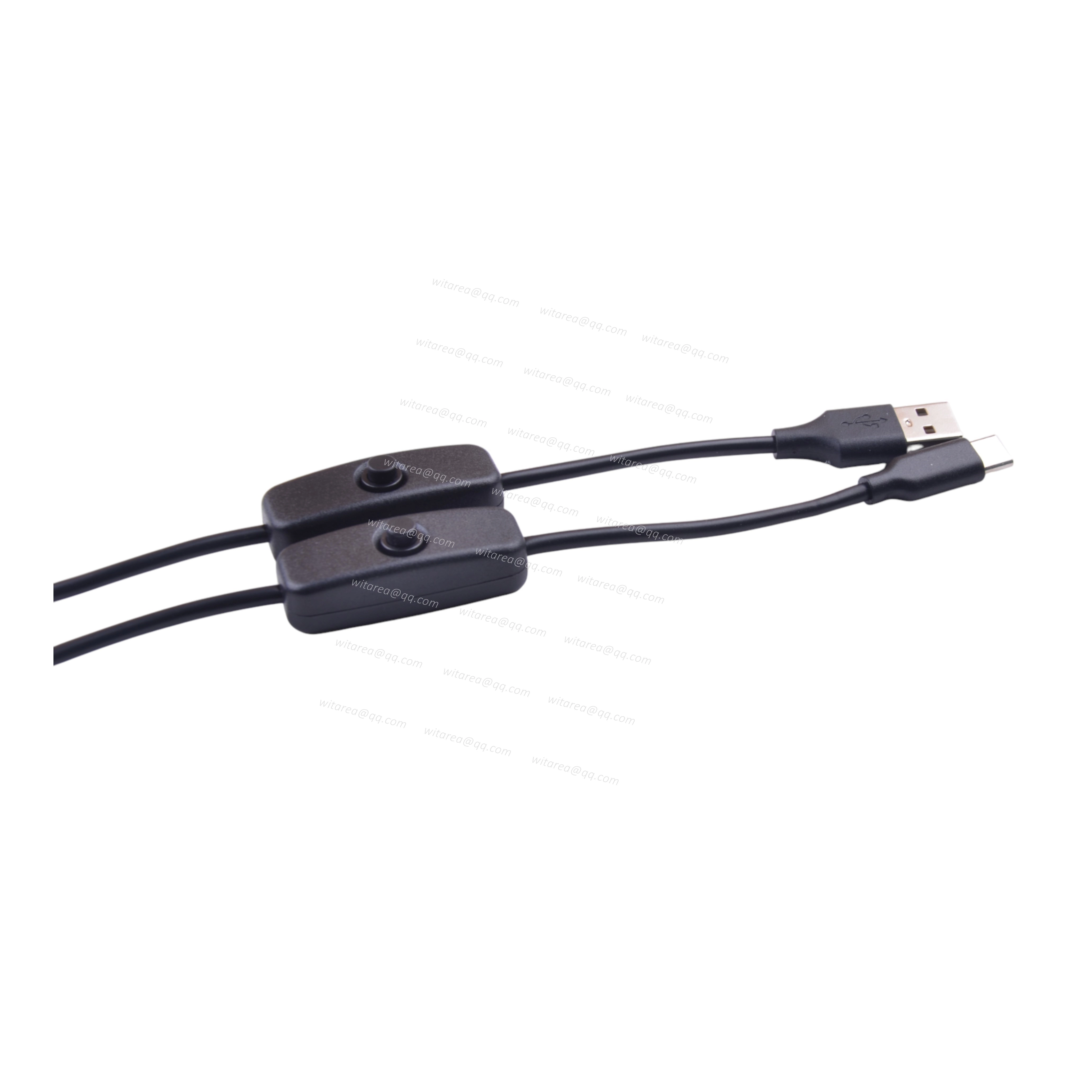 USB-A male to USB-C male cable with on/off switch