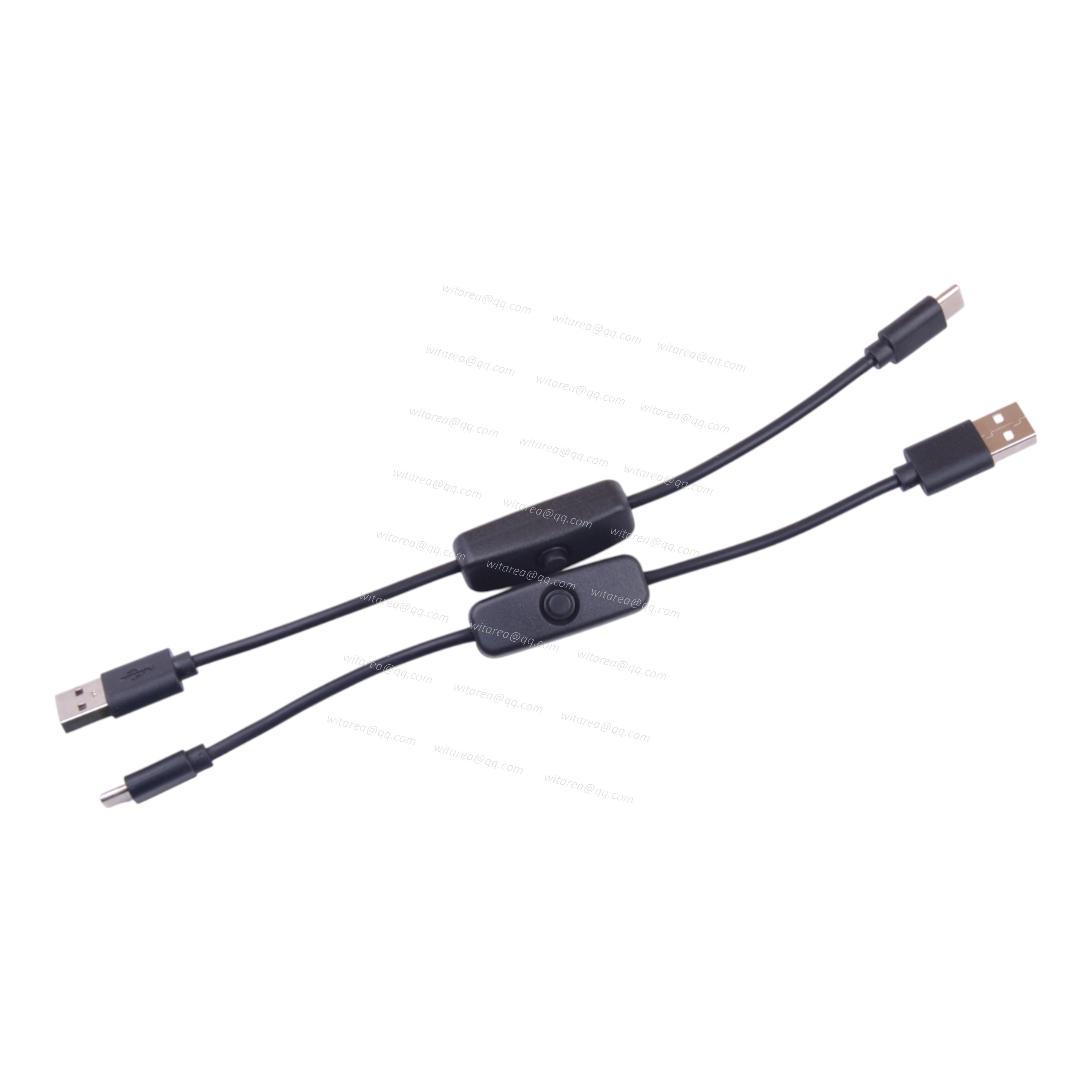 USB-A male to USB-C male cable with on/off switch