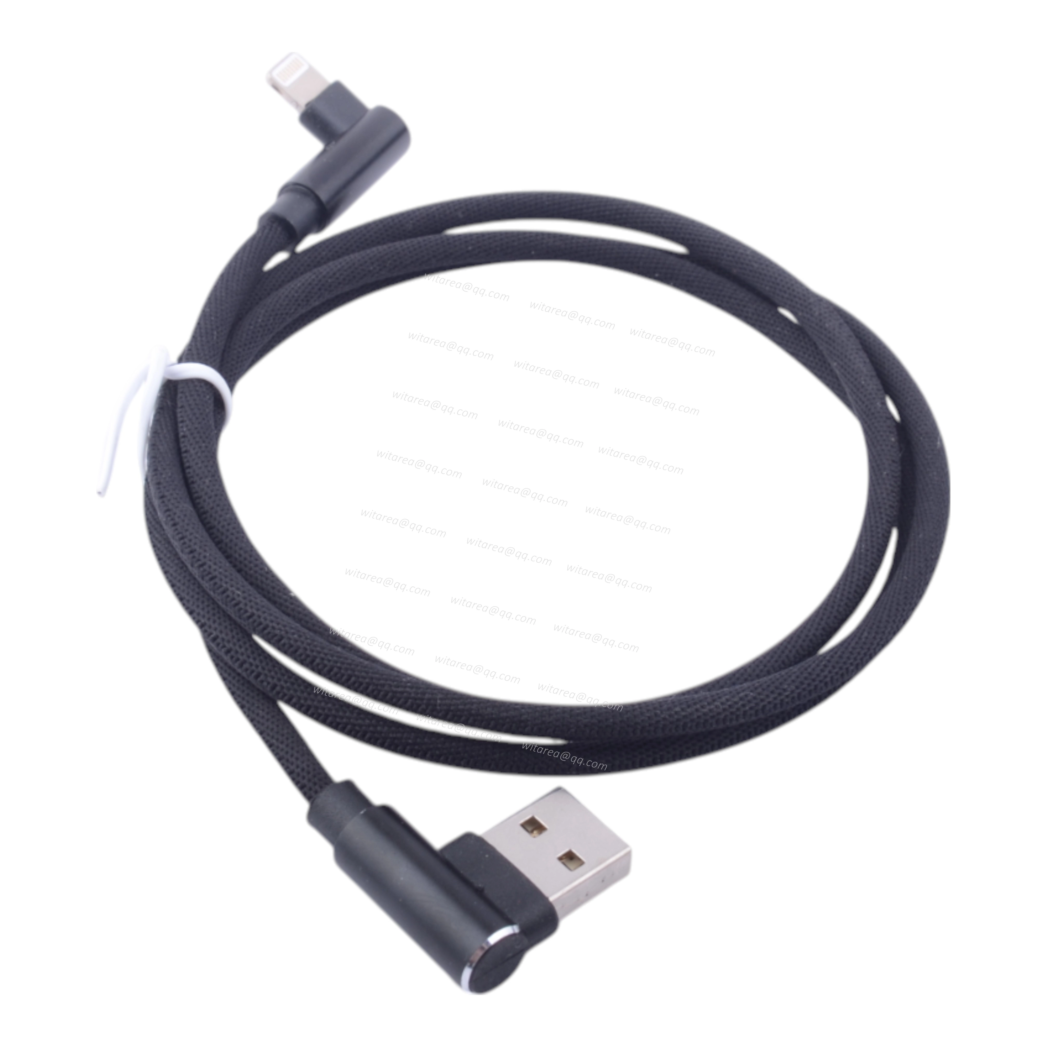 Angled USB AM To Angled Lightning Cable With Fabric Braiding