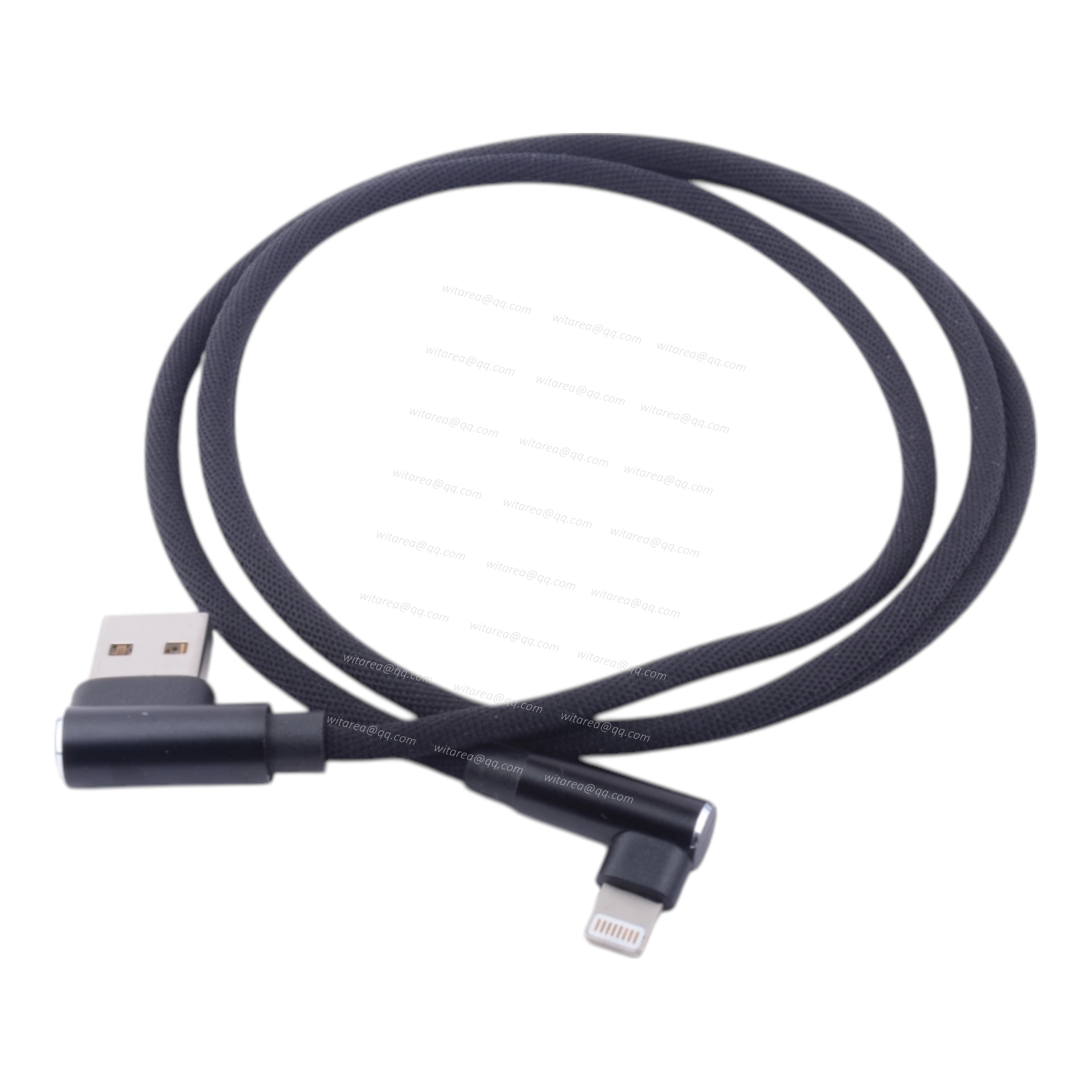 Angled USB AM To Angled Lightning Cable With Fabric Braiding