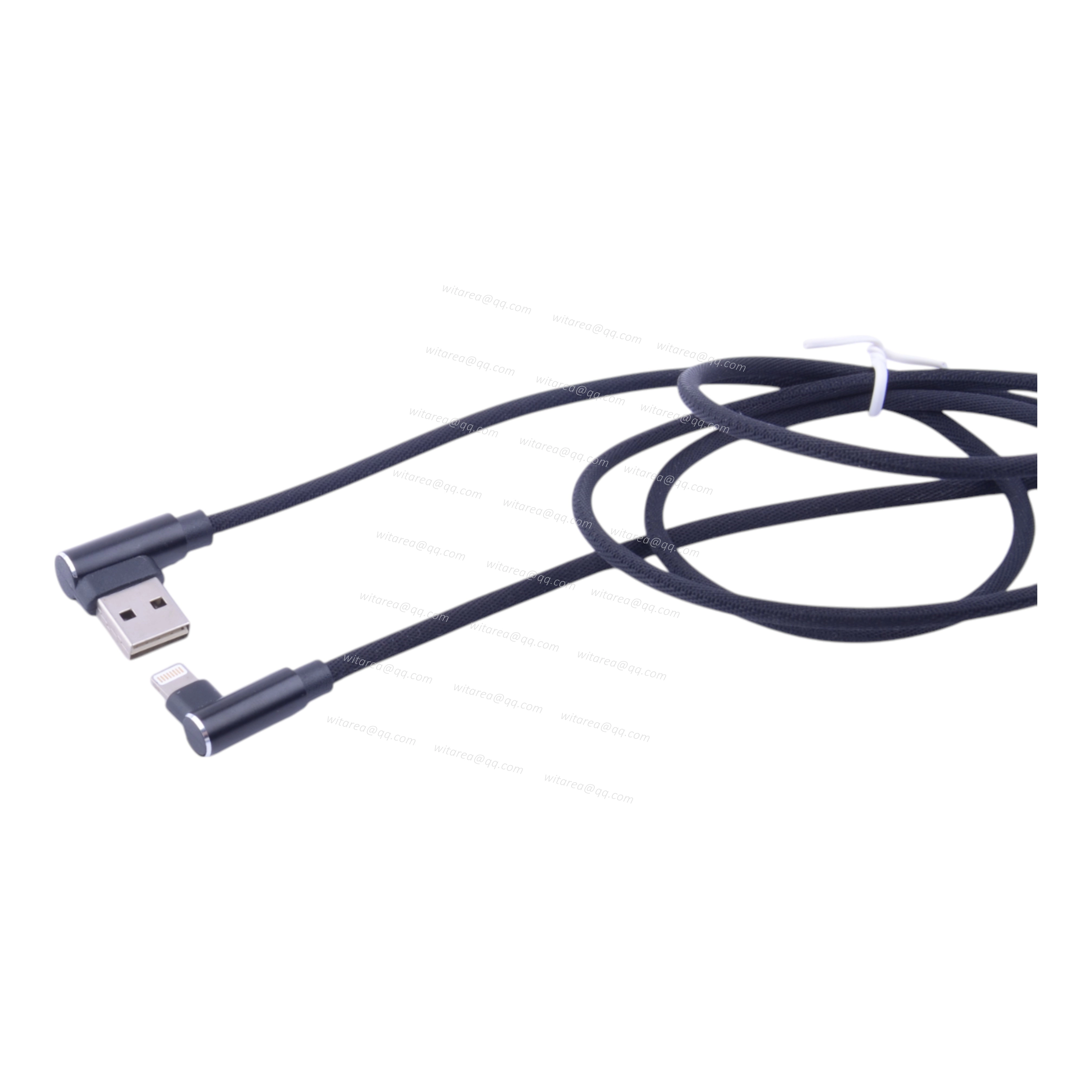 Angled USB AM To Angled Lightning Cable With Fabric Braiding