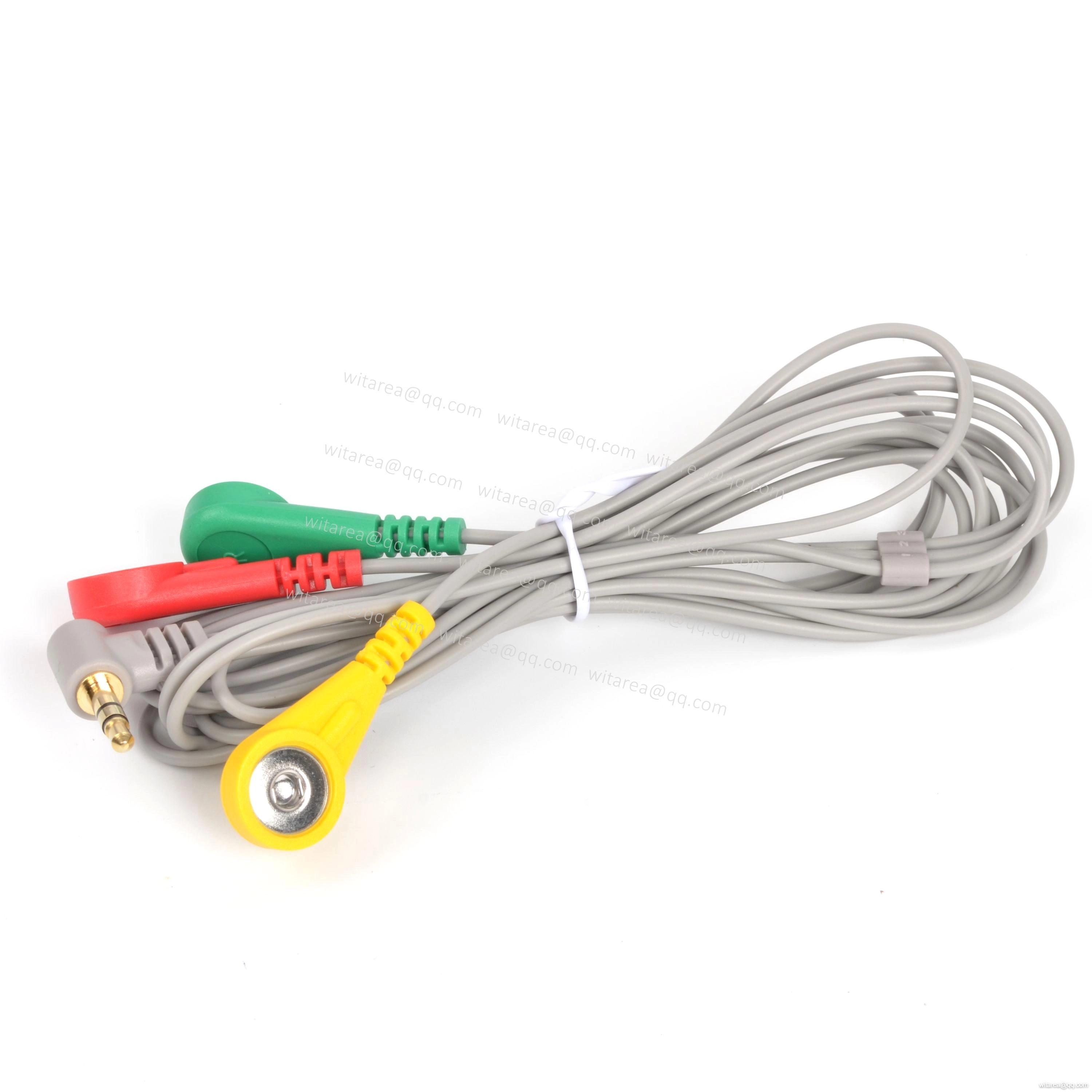 Audio Jack 3.5mm TRS To 3 ECG Snap electrodes Cable