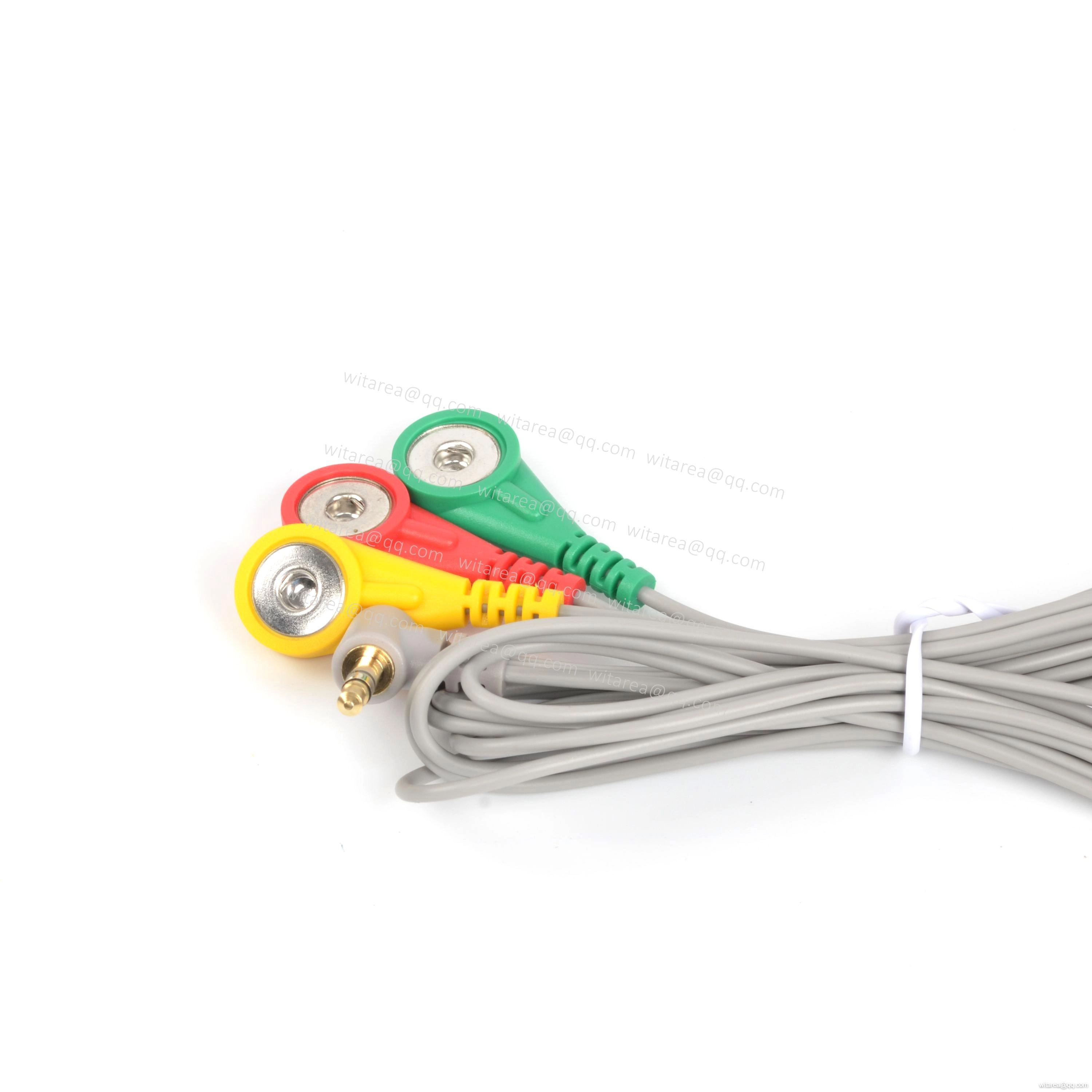 Audio Jack 3.5mm TRS To 3 ECG Snap electrodes Cable