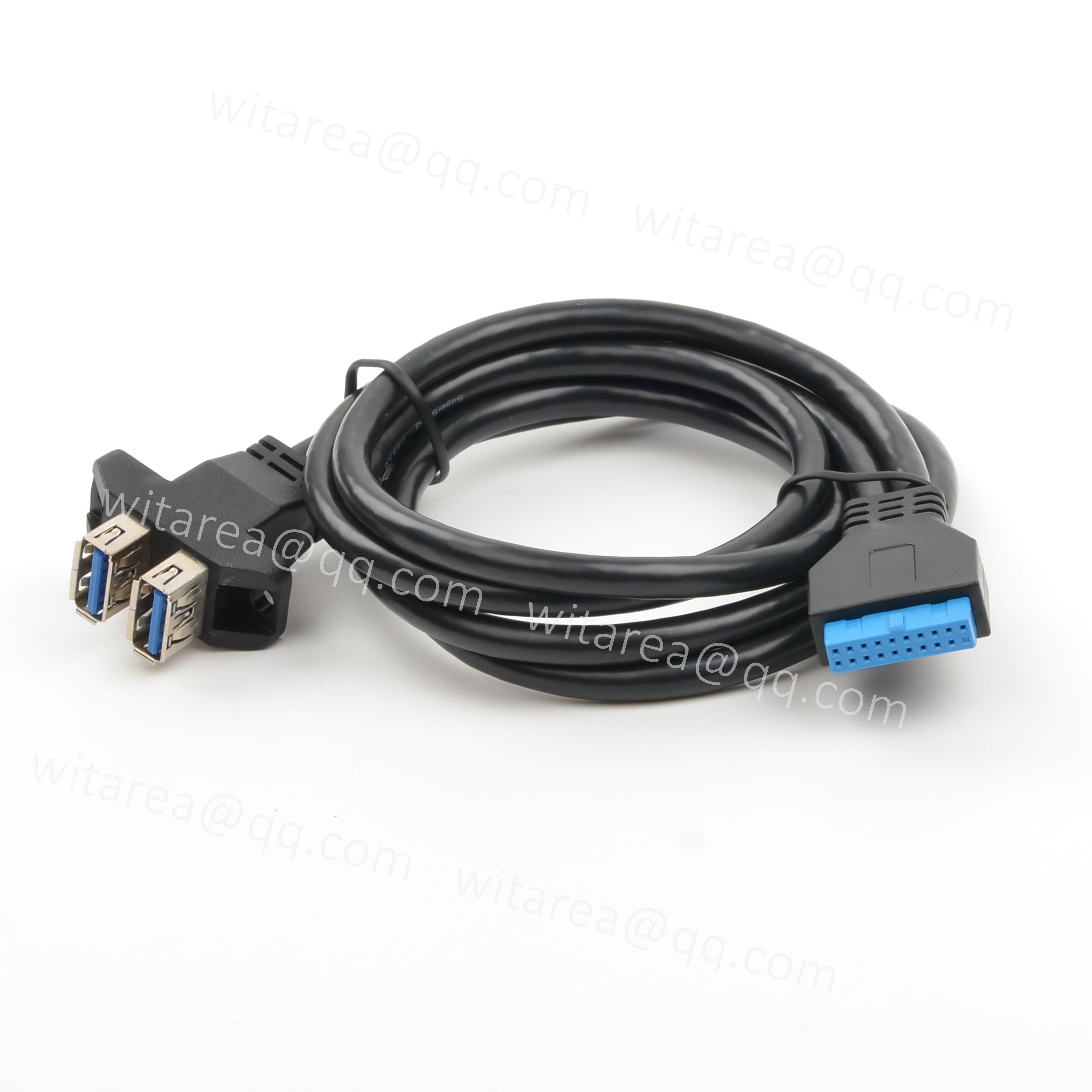 USB 3.0 20-Pin Female To Dual USB-A Female Panel Mount Cable