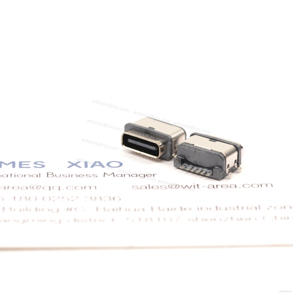 USB2.0 TYPE C 6P waterproof receptacle SMT with 4 stakes CH=1.68mm L=8.2mm