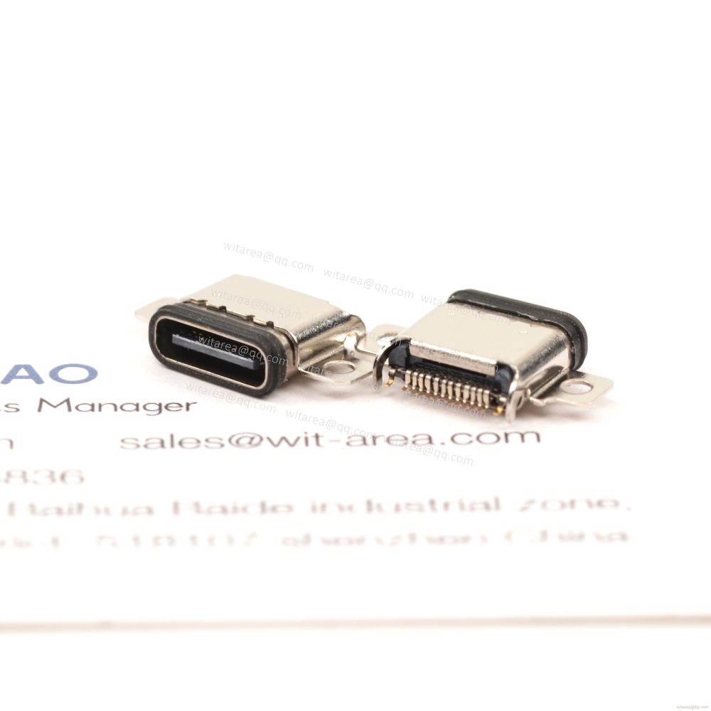 USB4/3.1/3.2 TYPE C 24P Dual Row SMT waterproof receptacle CH=0.7mm,L=9.27mm