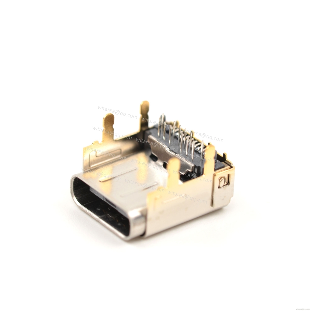 USB3.1 TYPE C 24P TOP-MOUNT DIP+SMT RECEPTACLE WITH BRACKET ,CH=3.4MM,L=11.1MM
