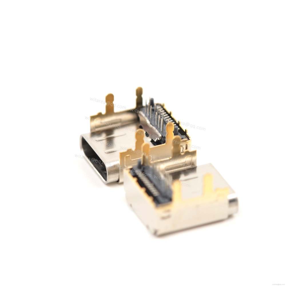 USB3.1 TYPE C 24P TOP-MOUNT DIP+SMT RECEPTACLE WITH BRACKET ,CH=3.4MM,L=11.1MM