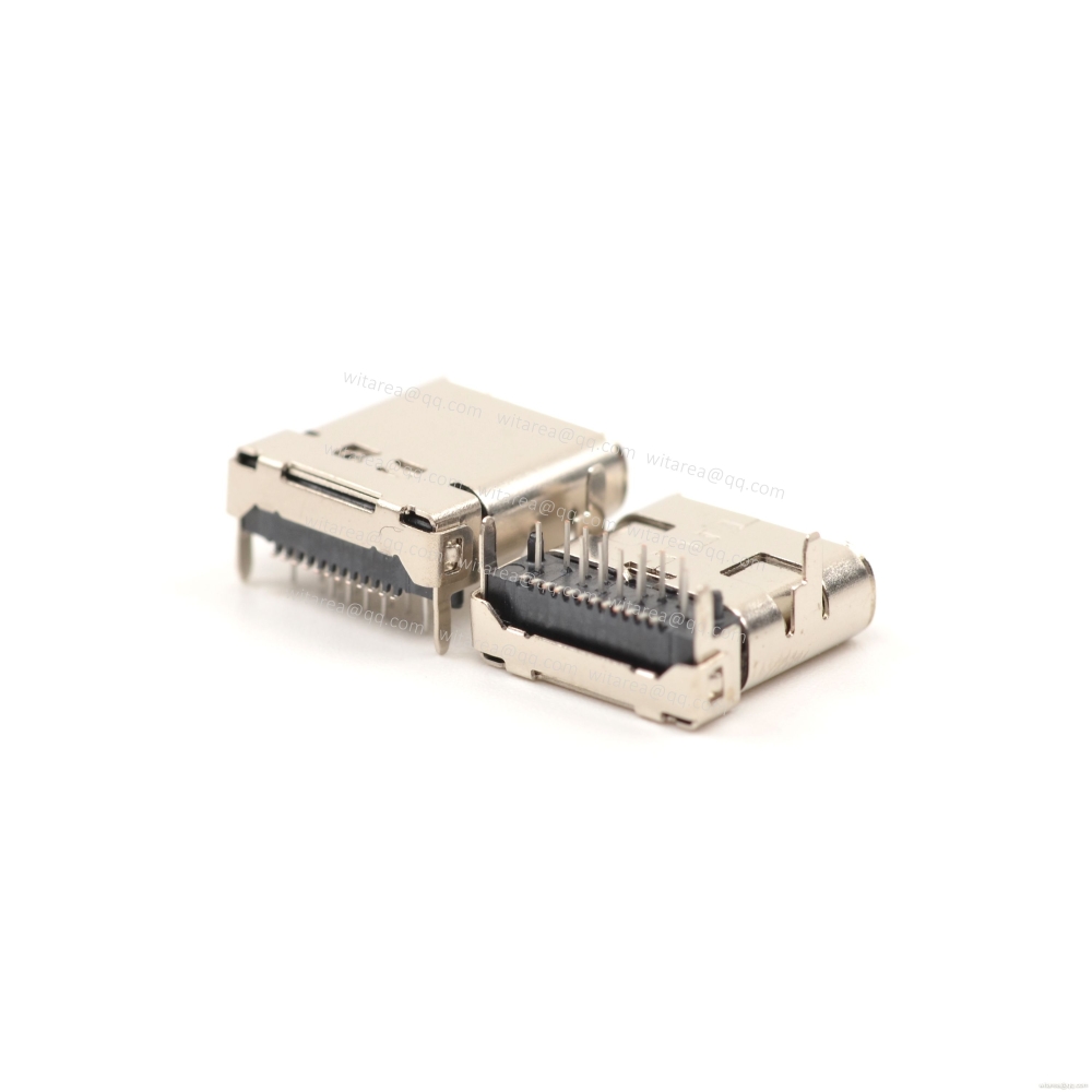 USB3.1 TYPE C 24P TOP-MOUNT DIP+SMT RECEPTACLE WITH BRACKET CH=1.75MM,L=10MM