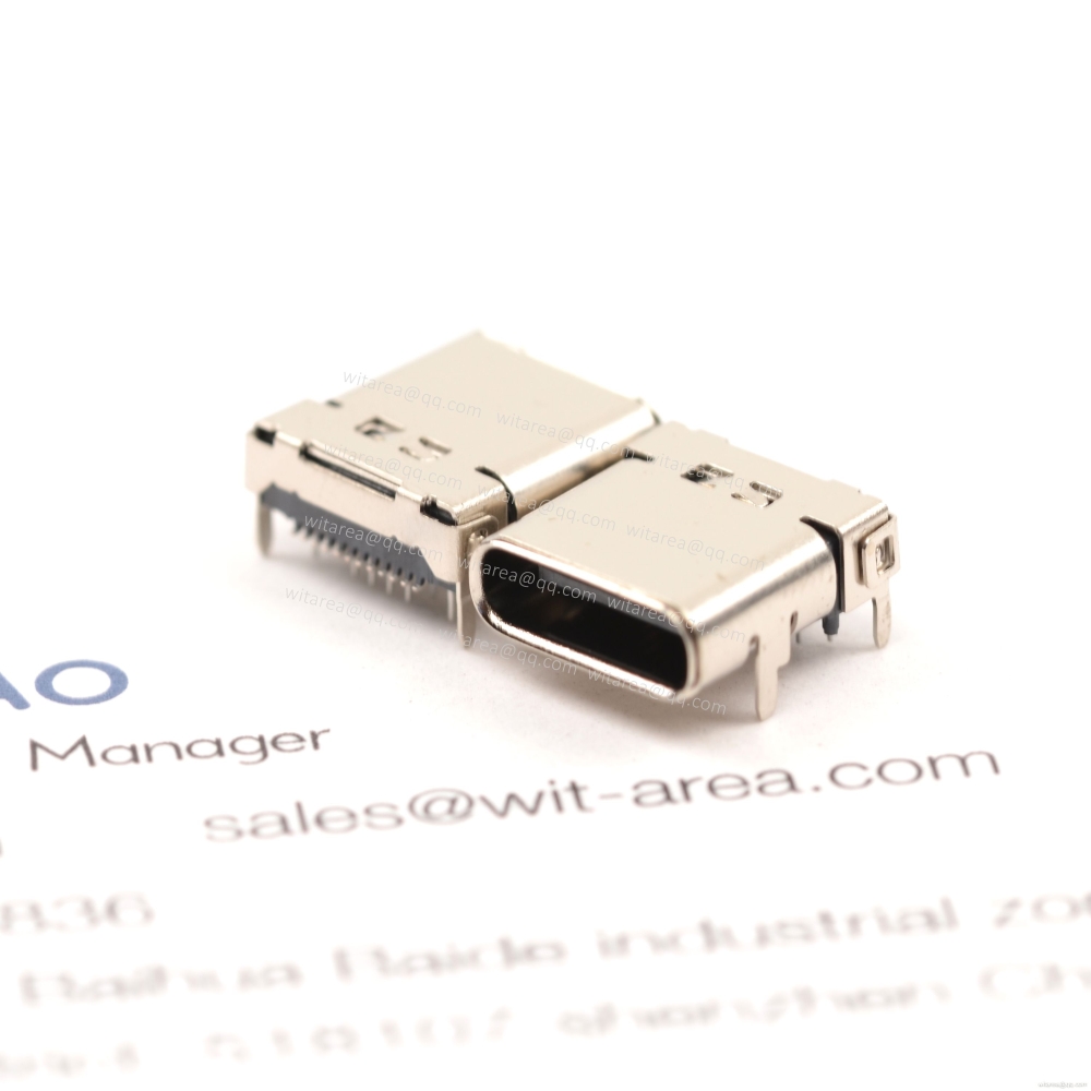 USB3.1 TYPE C 24P TOP-MOUNT DIP+SMT RECEPTACLE WITH BRACKET CH=1.75MM,L=10MM