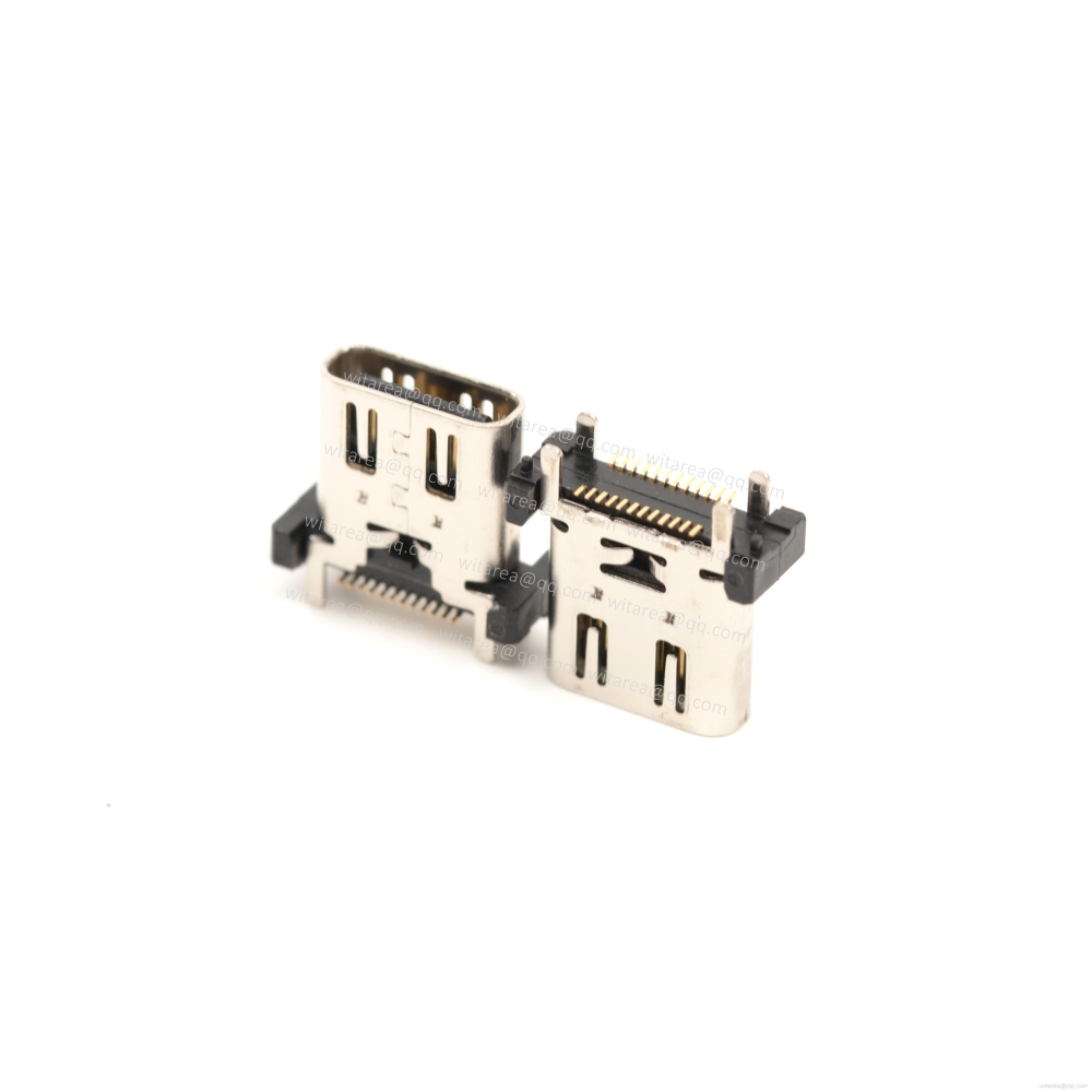 USB3.1 TYPE C 24P VERTICAL-MOUNT DUAL-ROW SMT RECEPTACLE WITH SPRING ,H=10MM,L=10MM