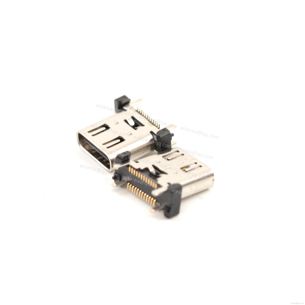 USB3.1 TYPE C 24P VERTICAL-MOUNT DUAL-ROW SMT RECEPTACLE WITH SPRING ,H=10MM,L=10MM