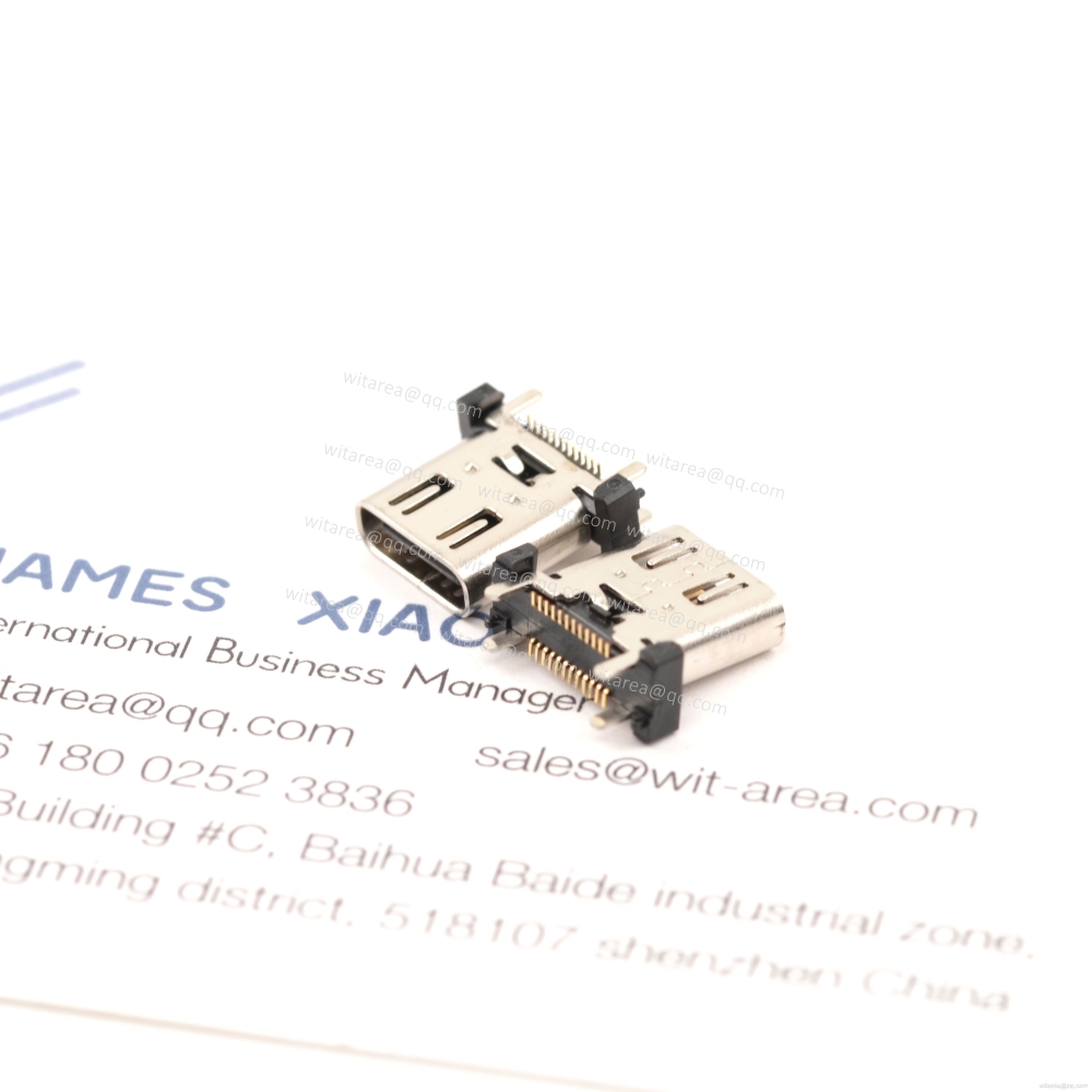 USB3.1 TYPE C 24P VERTICAL-MOUNT DUAL-ROW SMT RECEPTACLE WITH SPRING ,H=10MM,L=10MM